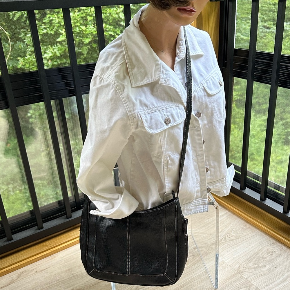 Boho Black Leather Tignanello Hobo Slouched Bag - Lots of Pockets! Fits iPad - Picture 4 of 16